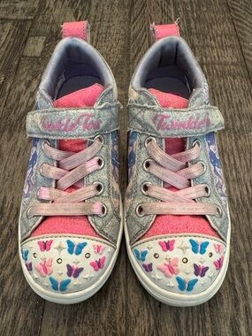 Skechers Girls' Pink, Blue & Silver Butterfly Light-Up Sneakers